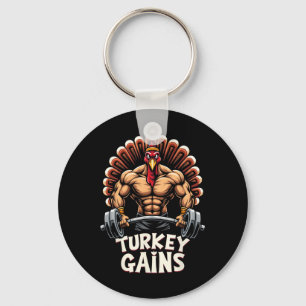 Funny Thanksgiving Turkey Gains Motivation Gym Wor Key Ring