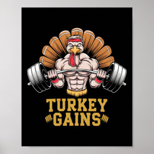 Funny Thanksgiving Turkey Gains Motivation Gym Wor Poster