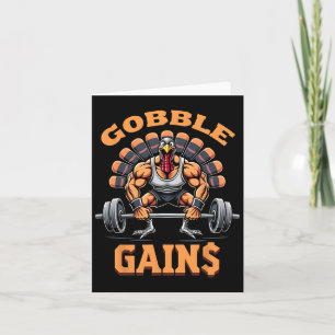 Funny Thanksgiving Turkey Gobble Gains Gym Workout Card