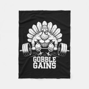 Funny Thanksgiving Turkey Gobble Gains Gym Workout Fleece Blanket
