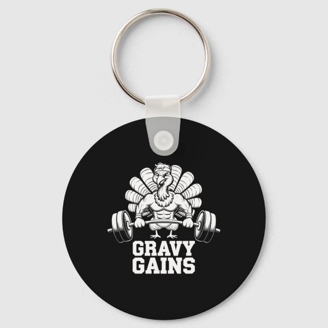Funny Thanksgiving Turkey Gravy Gains Motivation G Key Ring (Front)