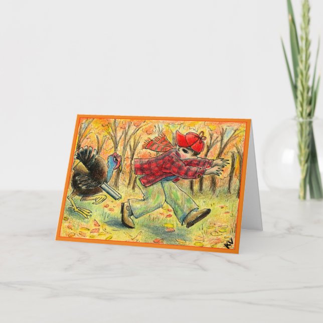 Funny Thanksgiving Turkey Hunter greeting card (Front)