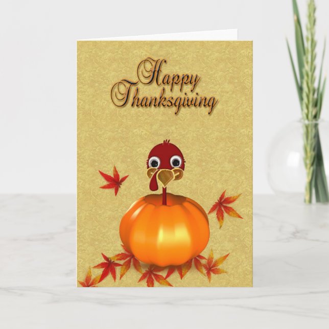 Funny Thanksgiving Turkey in Pumpkin Greeting Card (Front)