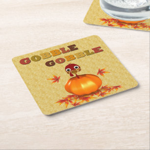 Funny Thanksgiving Turkey in Pumpkin Paper Coaster