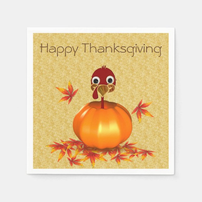 Funny Thanksgiving Turkey in Pumpkin Paper Napkin (Front)