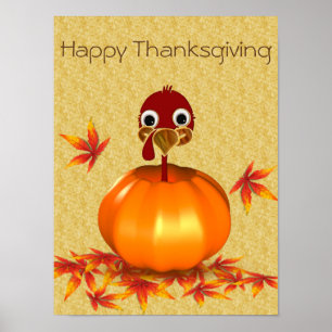 Funny Thanksgiving Turkey in Pumpkin - Poster
