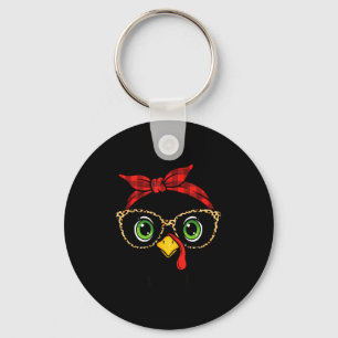 Funny Thanksgiving Turkey, Leopard Gles &amp; Buff Key Ring