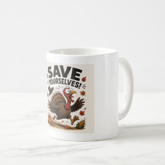 Funny Thanksgiving Turkey Mug – "Save Yourselves!"