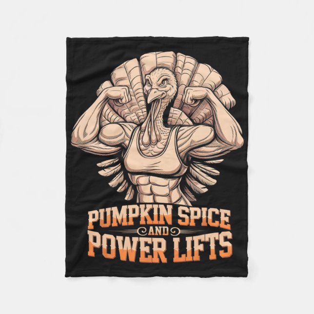 Funny Thanksgiving Turkey Powerlifting Gym Workout Fleece Blanket (Front)