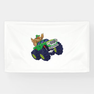 Funny Thanksgiving Turkey Riding Monster Truck Boy Banner