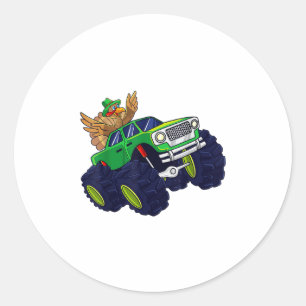 Funny Thanksgiving Turkey Riding Monster Truck Boy Classic Round Sticker