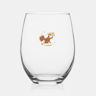 Funny Thanksgiving Turkey Says EAT TACOS Thanksgiv Stemless Wine Glass