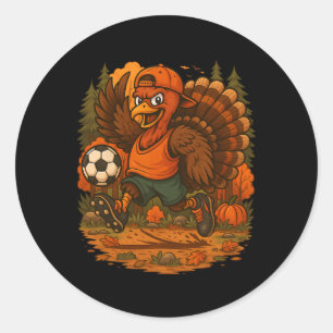 Funny Thanksgiving Turkey Soccer Player Fall Sport Classic Round Sticker