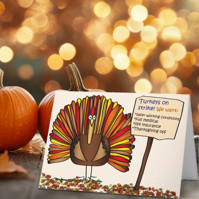 Funny Thanksgiving "Turkeys on Strike" Cartoon Holiday Card (Hey, check out this funny Thanksgiving Card "Turkeys on Strike". One of our most popular cards ever!)