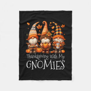 Funny Thanksgiving With My Gnomies Cute Gnome Fall Fleece Blanket