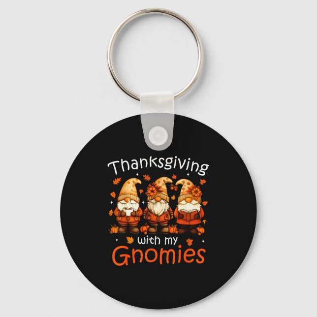 Funny Thanksgiving With My Gnomies Cute Gnome Fall Key Ring (Front)