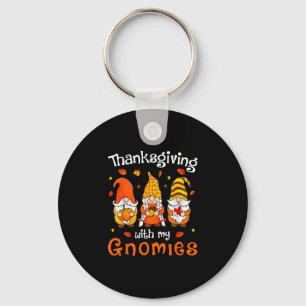 Funny Thanksgiving With My Gnomies Cute Gnome Fall Key Ring