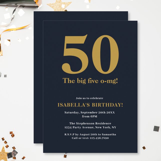 Funny The Big Five O-MG Humourous Birthday Invitation (Creator Uploaded)