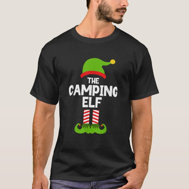 Funny The Camping Elf Christmas Family Pajama Camp T-Shirt (Front)