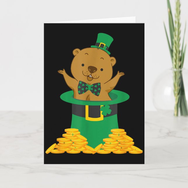 Funny The Groundhog Happy On St.patrick Day  Card (Front)