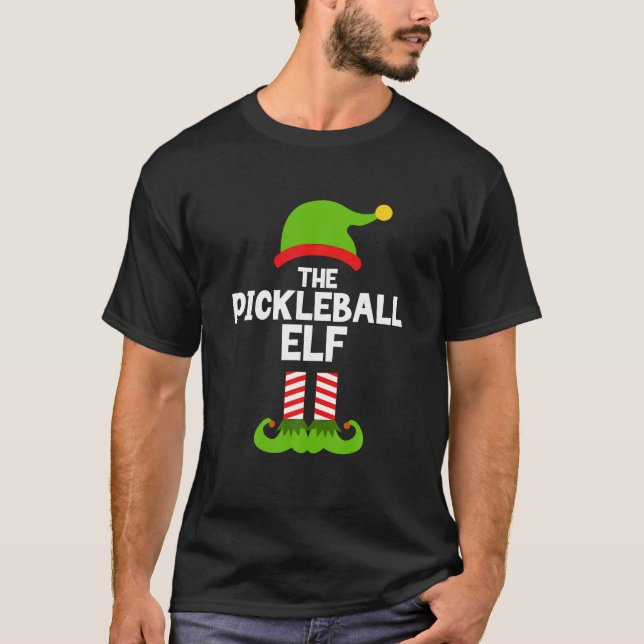 Funny The Pickleball Elf Christmas Matching Family T-Shirt (Front)