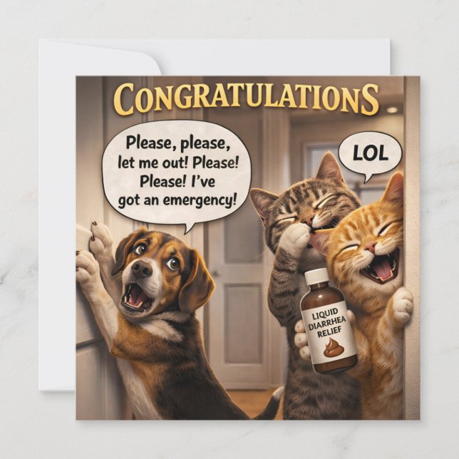 Funny the prank dog and cat congratulations readin card (Front)