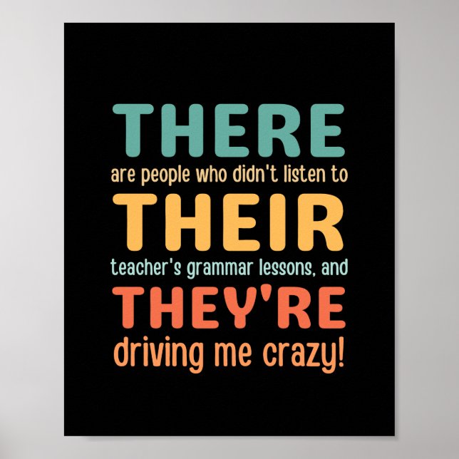 Funny There Their They're English Grammar Teacher Poster (Front)