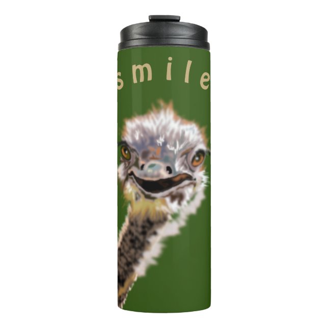 Funny Thermal Tumbler Happy Ostrich Custom Text (Front)