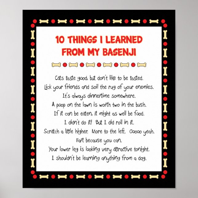 Funny Things I Learned From My Basenji Poster (Front)