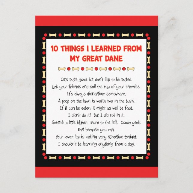 Funny Things I Learned From My Great Dane Postcard (Front)