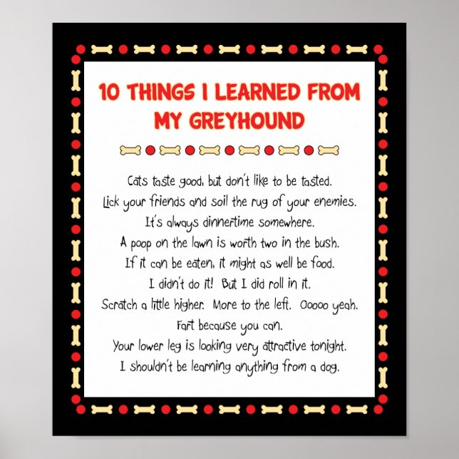 Funny Things I Learned From My Greyhound Poster (Front)