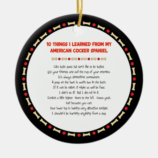 Funny Things Learned From American Cocker Spaniel Ceramic Tree Decoration (Front)