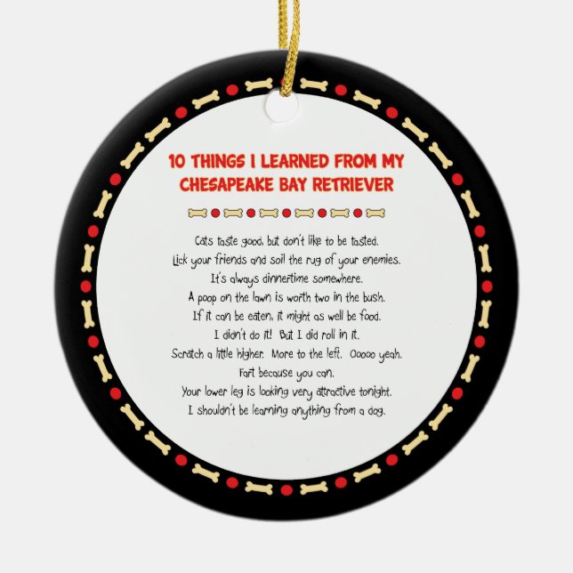 Funny Things Learned From Chesapeake Bay Retriever Ceramic Ornament (Front)