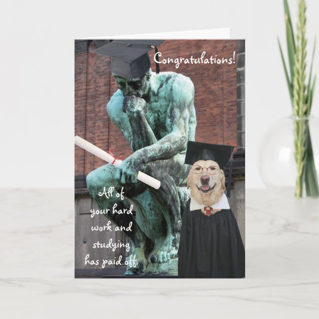 Funny Thinker & Dog Graduation Card (Front)