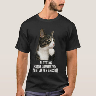 Funny Thinking Cat - Plotting World Domination Aft T-Shirt