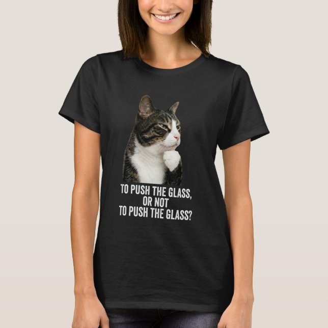 Funny Thinking Cat - Push The Glass Long Sleeve T-Shirt (Front)
