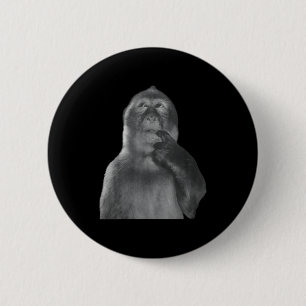 Funny Thinking Monkey Meme Curious Ape Brainrot 6 Cm Round Badge