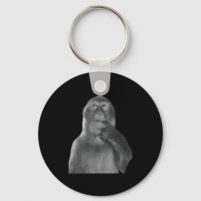 Funny Thinking Monkey Meme Curious Ape Brainrot  Key Ring (Front)