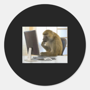Funny Thinking Monkey Meme Office Curious Ape Brai Classic Round Sticker