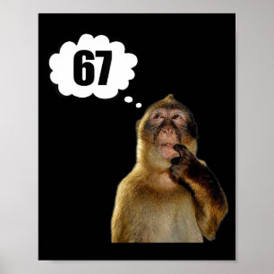 Funny Thinking Monkey Meme Six Seven 6 7 Meme Poster