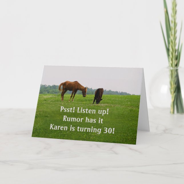 Funny Thirtieth Birthday Card, Gossipping Animals Card (Front)