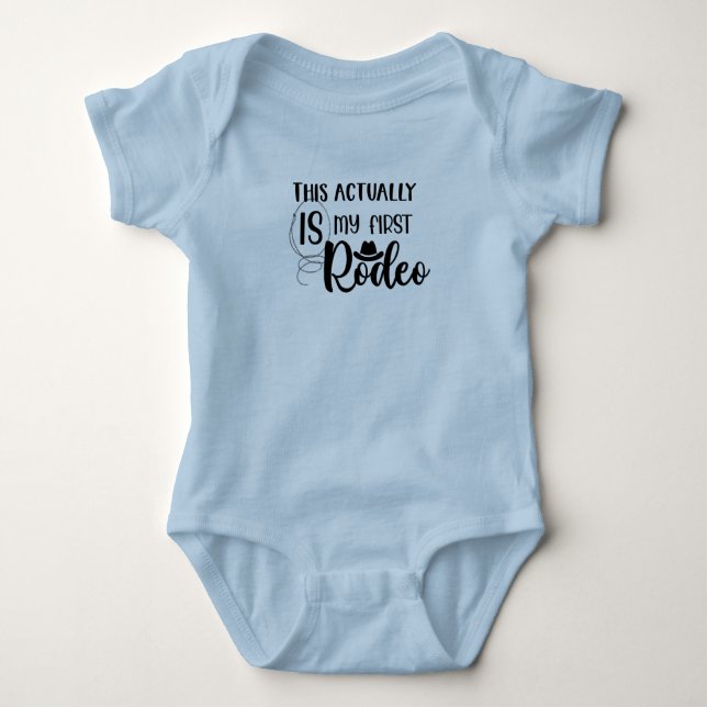 Funny This Actually Is My First Rodeo Black Blue Baby Bodysuit (Front)
