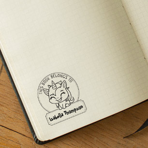 Funny This Book Belongs To, Cute Unicorn, Book Rubber Stamp