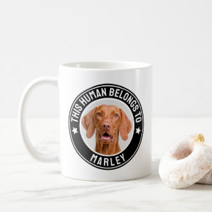 Funny This Human Belongs to Pet Name Custom Photo Coffee Mug