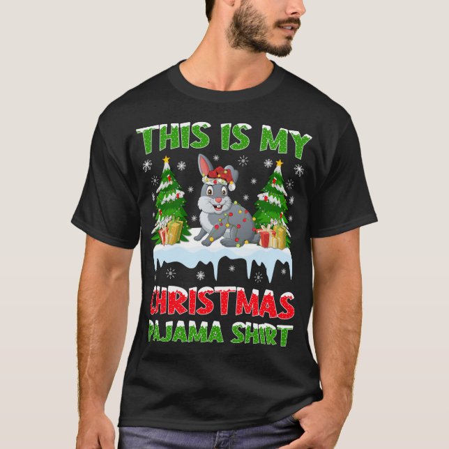 Funny This Is My Christmas Pajama Rabbit Christmas T-Shirt (Front)