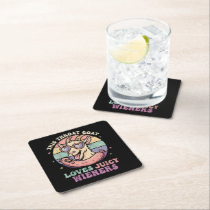 Funny This Throat Goat Loves Juicy Wieners Square Paper Coaster