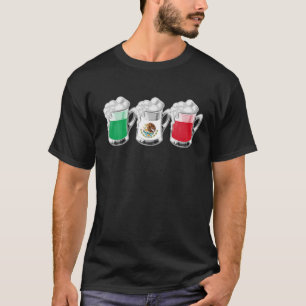 Funny Three Beer Glasses Mexican Flag Pride Cinco T-Shirt
