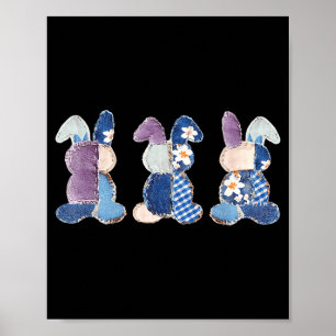 Funny three bunnies patchwork eggs rabbit happyFun Poster