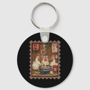 Funny Three Chicken Eating Ramen Noodles Japanese Key Ring