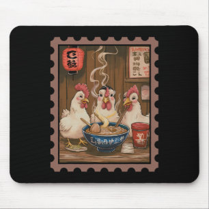 Funny Three Chicken Eating Ramen Noodles Japanese Mouse Pad